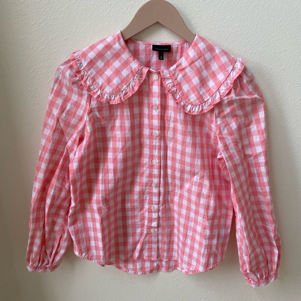 Gingham Prairie Oversized Ruffle Collar Blouse